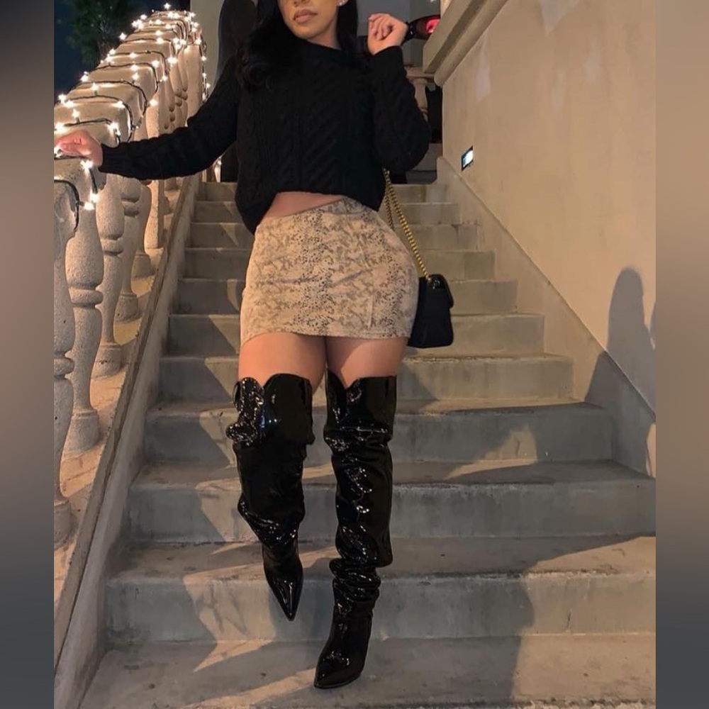 Pretty Little Thing Black Patent Leather Over-the-Knee Boots